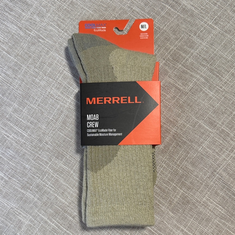 Merrell Moab Crew Socks Coolmax M/L Men's Size 9.5-12 Women's 10-13